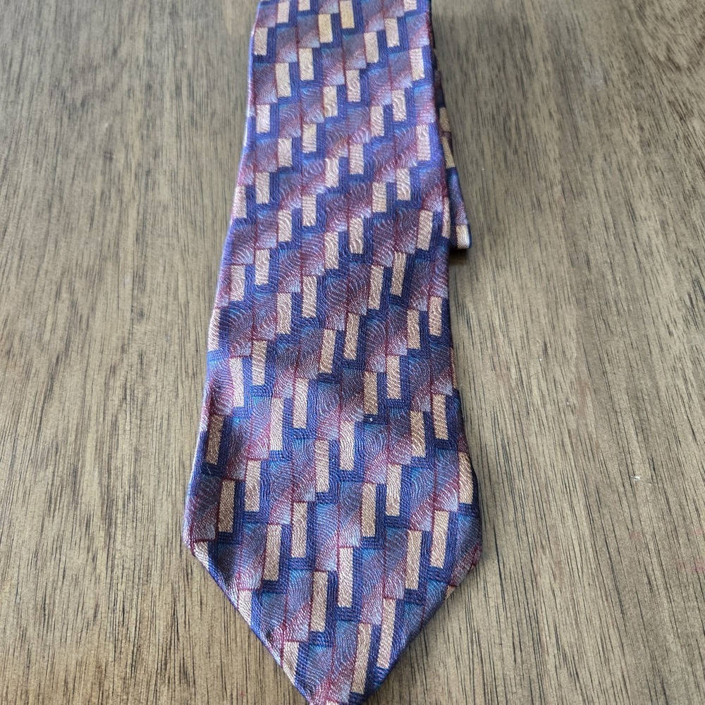 VTG Resilio Repp Tie Purple Red Gold Striped 100% Silk Made in USA 80s 90s‎